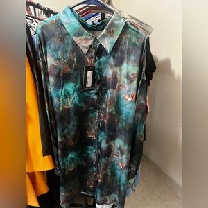 Satin Button Up Shirt Dress Size XL